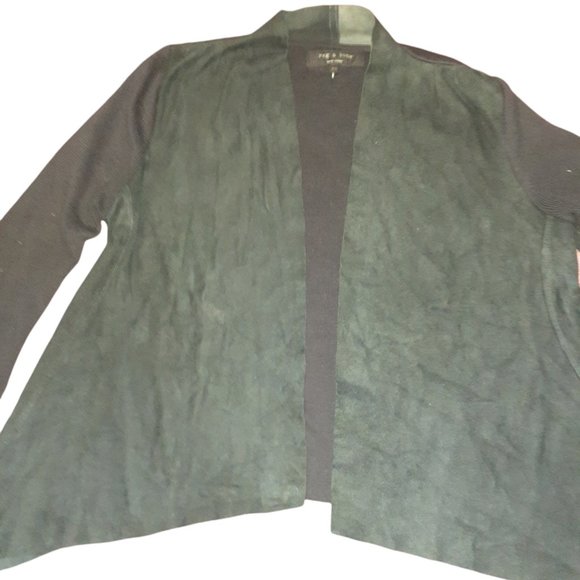 RAG & BONE OPEN COMBINATION CARDIGAN WITH LAMBS SUEDE FRONT PANELS SIZE XS - Picture 2 of 9